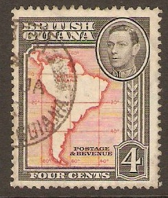 British Guiana 1938 4c Scarlet and black. SG310b. Perf 13 x 14.