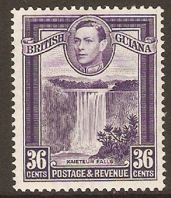 British Guiana 1938 36c Bright violet. SG313a. Perf 13 x 14.