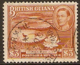 British Guiana 1938 $3 Red-brown. SG319.