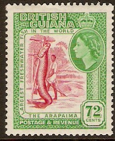 British Guiana 1954 72c Carmine and emerald. SG342.