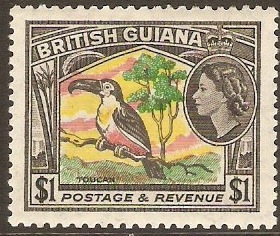 British Guiana 1954 $1 Pink, yellow, green and black. SG343.