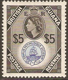 British Guiana 1954 $5 Ultramarine and black. SG345.