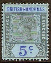British Honduras 1891 5c Grey-blk & ultramarine on blue. SG55.