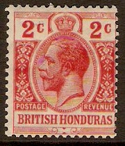 British Honduras 1913 2c Bright scarlet. SG102a.