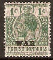British Honduras 1916 1c Green "WAR" Stamp. SG114.