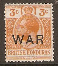 British Honduras 1918 3c Orange "WAR" stamp. SG120.