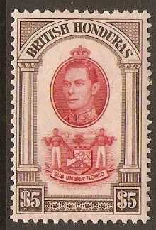 British Honduras 1938 $5 Scarlet and brown. SG161.