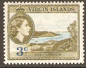 British Virgin Islands 1956 3c Blue and deep olive. SG152.