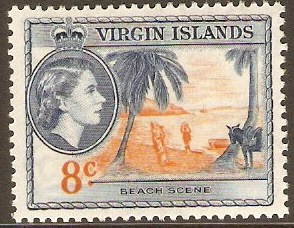 British Virgin Islands 1956 8c Yellow-orange and dp blue. SG155.
