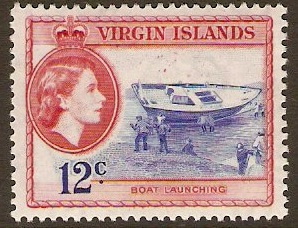 British Virgin Islands 1956 12c Ultramarine and rose-red. SG156.
