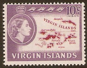 British Virgin Islands 1964 10c Lake and deep lilac. SG185.