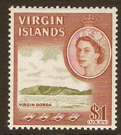 British Virgin Islands 1964 $1 Yellow-green and chestnut. SG190.