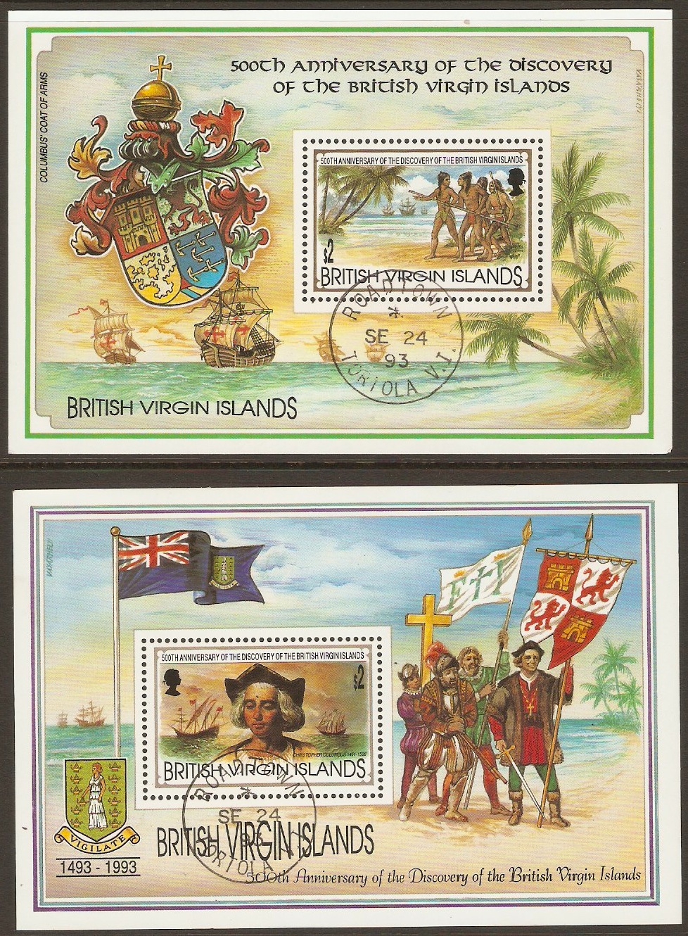 British Virgin Islands 1993 Discovery Anniversary Sheets. MS854.