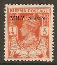 Burma 1945 1p Red-orange Military Admin. Series. SG35.