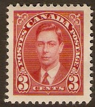 Canada 1937 3c Scarlet George VI Definitive Stamp. SG359.