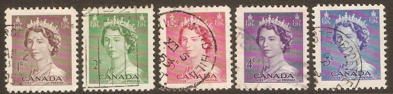 Canada 1953 Queen Elizabeth II definitives set. SG450-SG454.