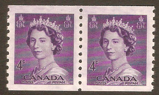 Canada 1953 4c Violet - Coil stamp. SG456.