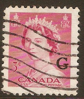 Canada 1953 3c Carmine - Official stamp. SGO198.