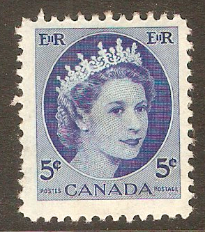 Canada 1954 5c Bright blue - QEII definitives series. SG467.