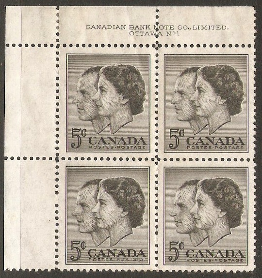 Canada 1957 5c Royal Visit Stamp. SG500. Block of 4.