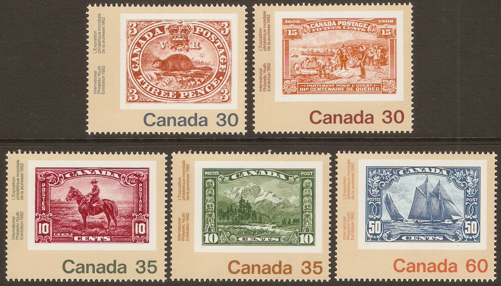 Canada 1982 Stamp Exhibition - "Canada 82" set. SG1037-SG1041.