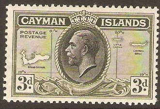 Cayman Islands 1935 3d Black and olive-green. SG102.