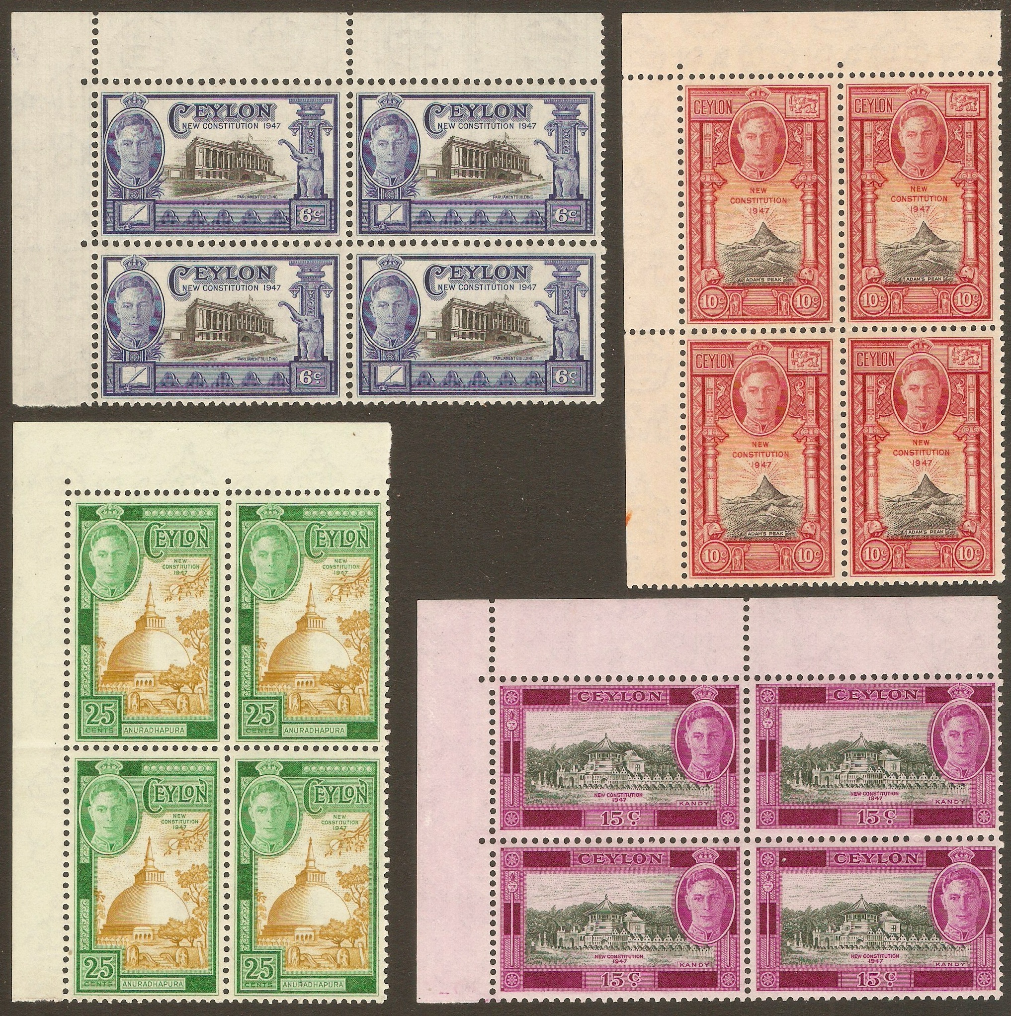 Ceylon 1947 New Constitution Stamps Set. SG402-SG405.