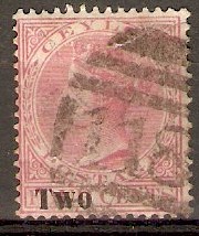 Ceylon 1888 2(c) on 4c Rose. SG205.