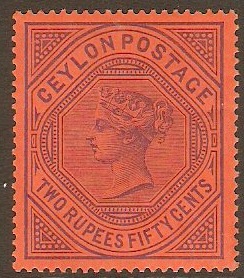 Ceylon 1893 2r.50 Purple on red. SG249.
