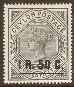Ceylon 1898 1r.50 on 2r.50 Slate. SG254.