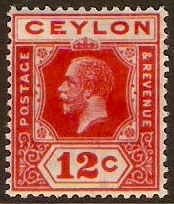 Ceylon 1921 12c Rose-scarlet. SG347a.