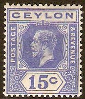 Ceylon 1921 15c Ultramarine. SG348.