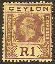 Ceylon 1921 1r Purple on pale yellow. SG354b.