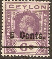 Ceylon 1926 5c on 6c Bright violet. SG362.
