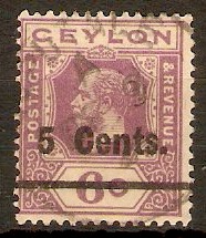 Ceylon 1926 5c on 6c Bright violet. SG362.