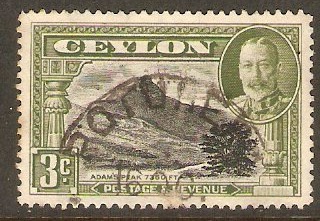 Ceylon 1935 3c Black and olive-green. SG369a.