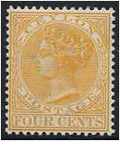 Ceylon 1899 4c Yellow. SG258.