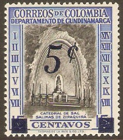 Colombia 1958 5c on 15c Black and bright blue. SG937.
