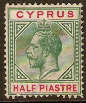 Cyprus 1912 ½pi Green and carmine. SG75.