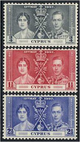 Cyprus 1937 Coronation Set. SG148-SG150.