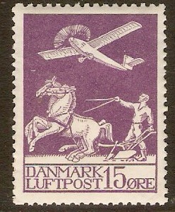 Denmark 1925 15o Lilac Air Stamp. SG225.