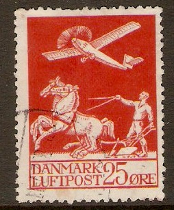 Denmark 1925 25o Scarlet Air Stamp. SG226.