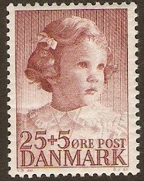 Denmark 1950 25o +5o Childrens Welfare Stamp. SG377.