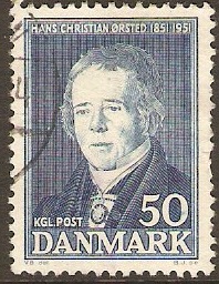 Denmark 1951 50o Blue - H.C.Oersted Commemoration. SG380.