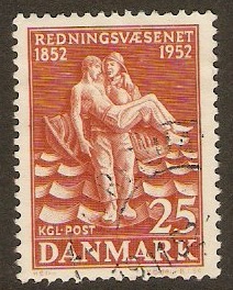 Denmark 1952 25o Brown-red Life Saving Service Stamp. SG384.
