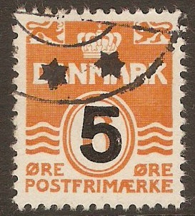 Denmark 1955 5ore on 6ore Orange. SG401.