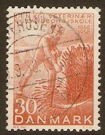 Denmark 1958 30o Brown-red College Anniversary stamp. SG412.