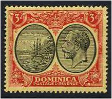 Dominica 1923 5d. Black and Red on Yellow Paper. SG80.