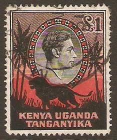 Kenya, Uganda and Tanganyika 1938 1 Black and red. SG150a.