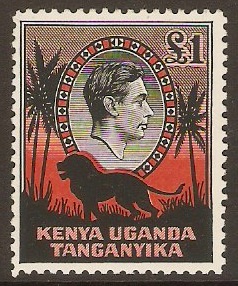Kenya, Uganda and Tanganyika 1938 1 Black and red. SG150b.
